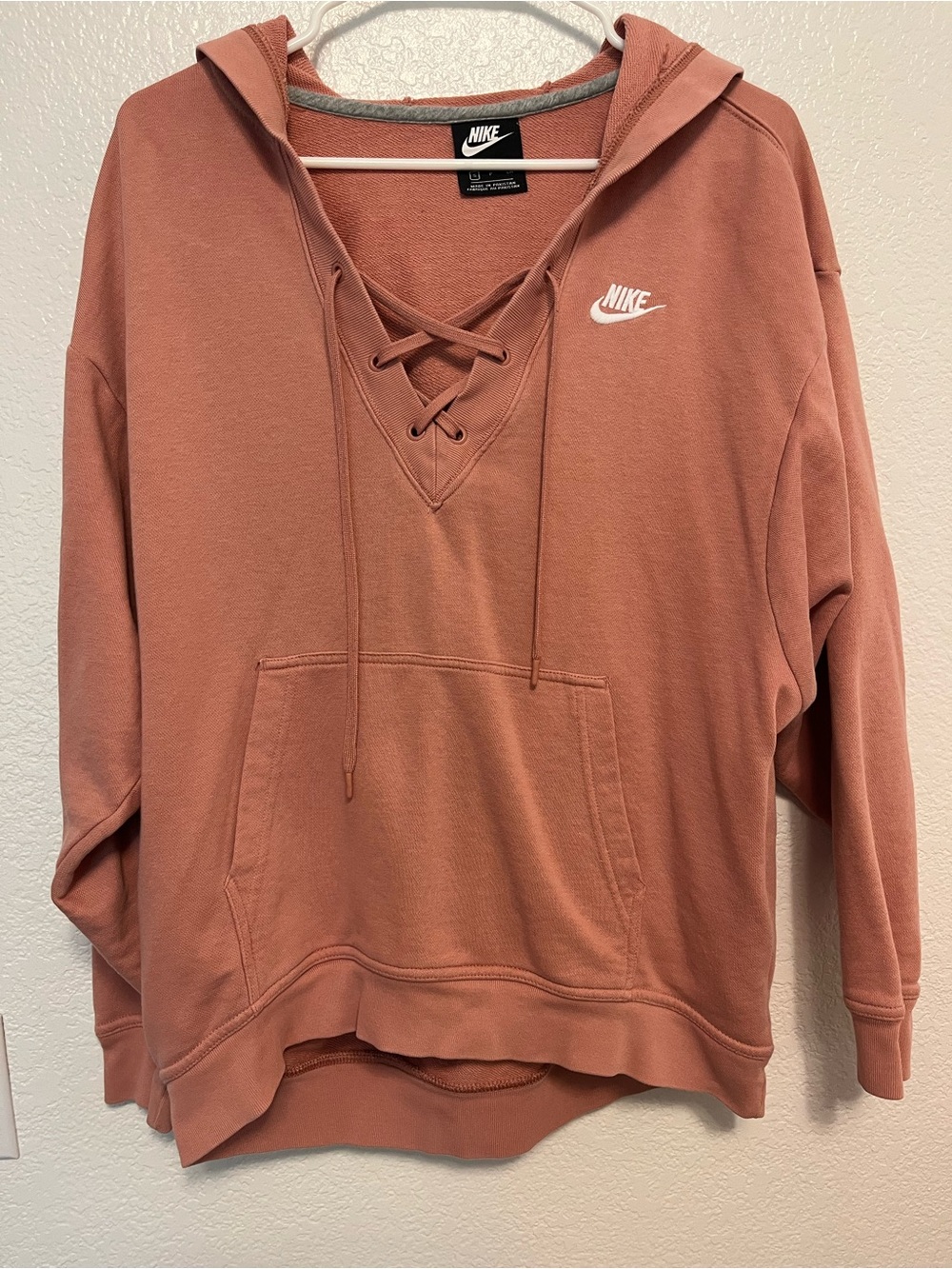Nike Women’s Pink Lace-Up Hooded Sweatshirt